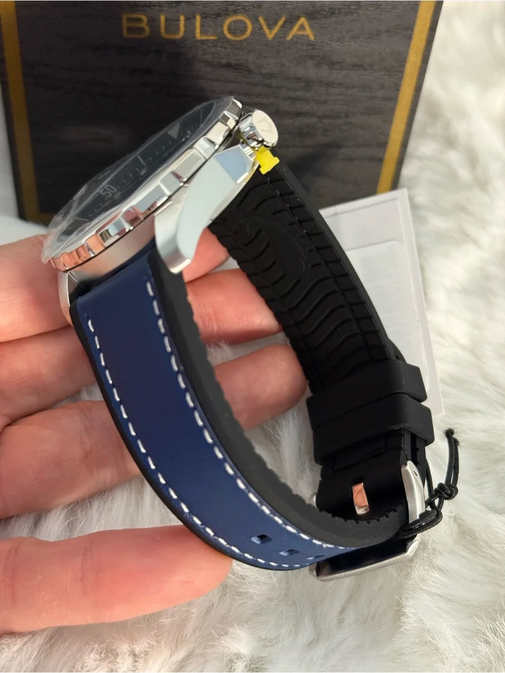 Bulova Marine Star Men’s Watch 96B419 Blue Leather NWT Box